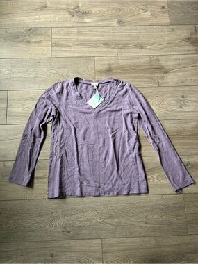 HOLISTIA ORGANIC COTTON  / HEMP Ling Sleeve V- Neck Top Size Medium New